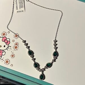 Elegant Silver and Green Teardrop Necklace
